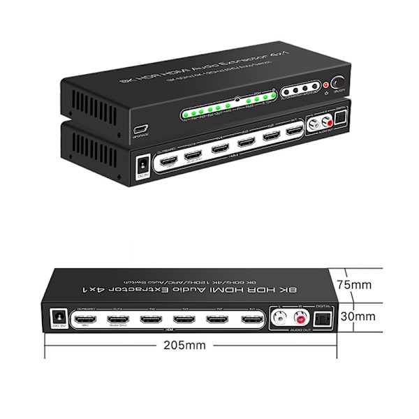 4K HDMI Audio Extractor Splitter med fjärrkontroll