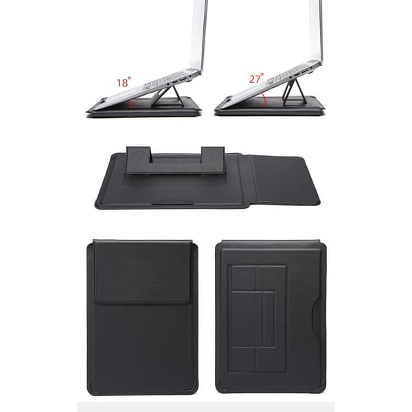 15,4/15,6 tommer Laptop Sleeve med Kølestativ, Multifunktionel PU Notebook Taske