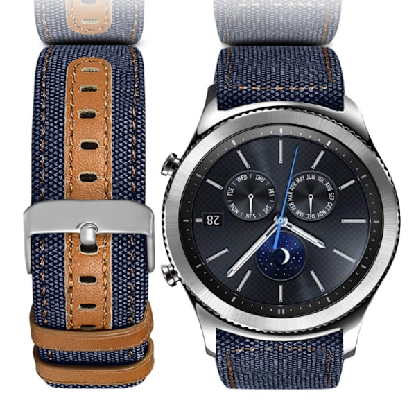 Klockarmband i äkta läder för Samsung Galaxy Watch 3 40mm 42mm Blå
