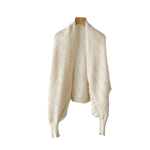 Stickad sjalomslag Beige