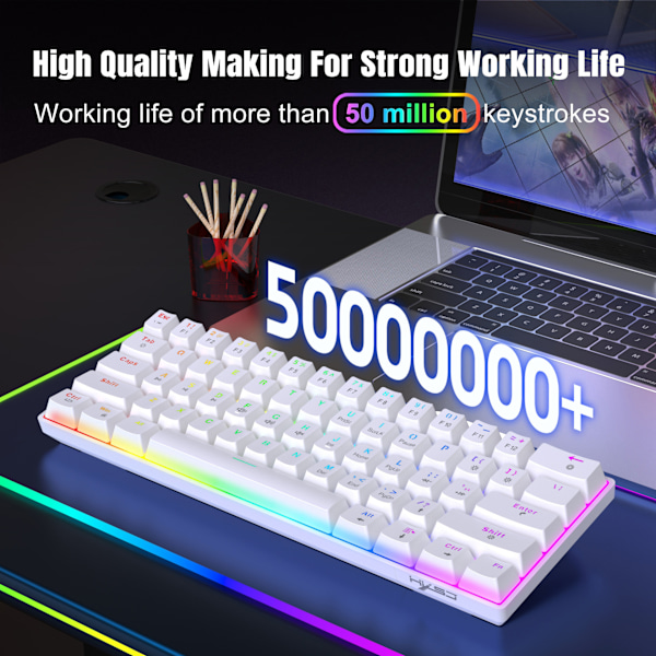 Mekaniskt tangentbord med 61 tangenter - Vitt RGB-bakgrundsbelyst tangentbord som kan bytas under hot