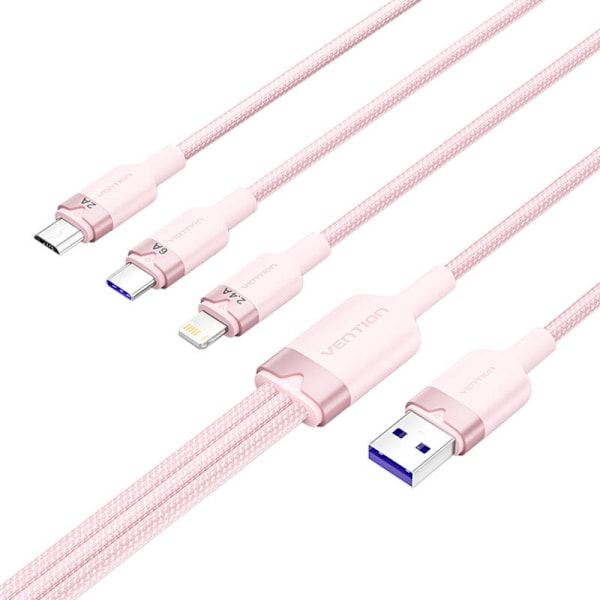 USB 2.0 A - 3-in-1 6A kaapeli Vention CTRPG 1.5M (vaaleanpunainen)