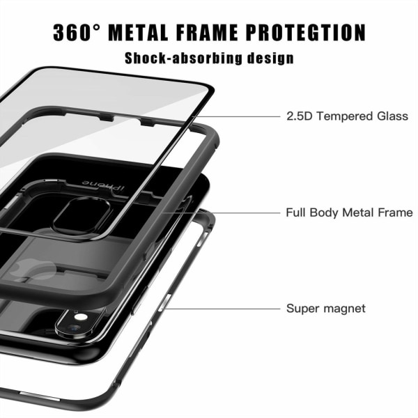iPhone X / XS -kotelo karkaistu lasi läpinäkyvä / musta