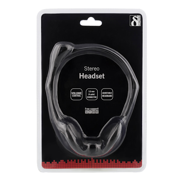 Stereoheadset, 30 mm element, 1x 3,5 mm (4-polet), sort