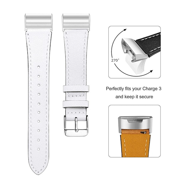 Armband i äkta läder för Fitbit Charge 3/4 Vit