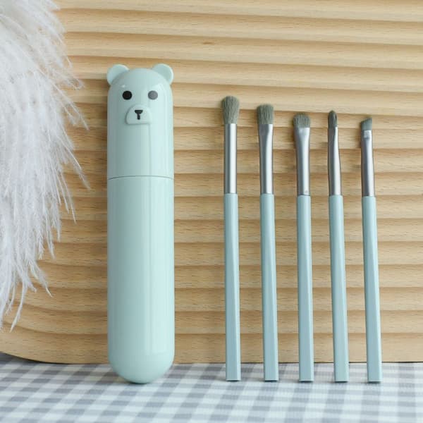 Makeup Brush Set - 5 børster med holder LightGreen LightGreen