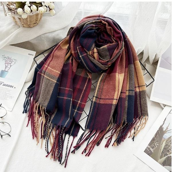 Cashmere-liknande linje rutnät scarf mångsidig brittisk stil Flerfärgad
