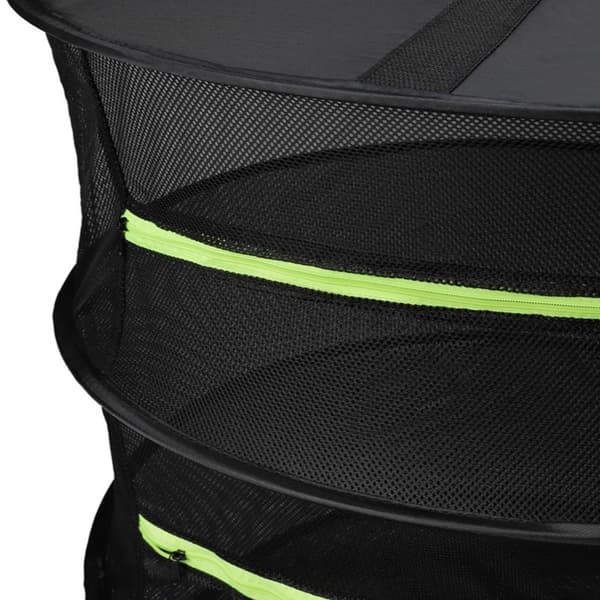 6-lags foldbart tørrestativ til urter 60cm diameter - rundt net til køkken, balkon og frugt, rustfrit stål, polyester, inkl. saks, krog, handsker
