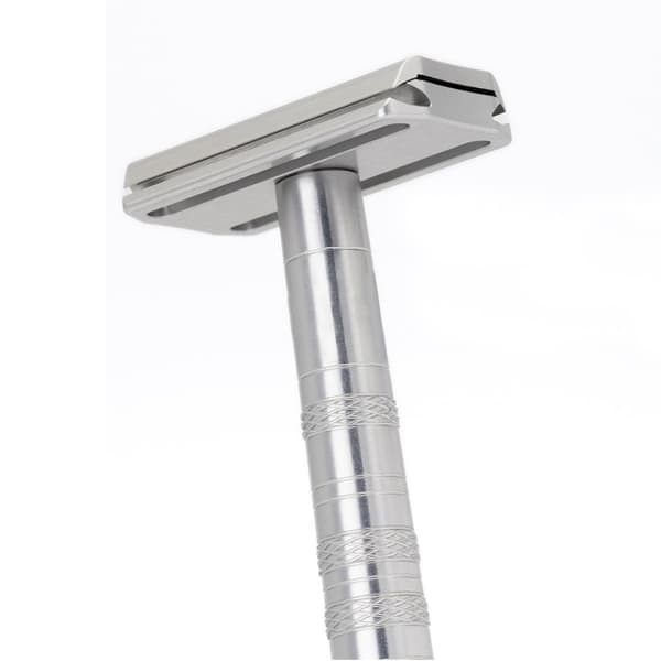 Rustfrit stål barberkniv med dobbelt æg og aluminiumshåndtag & 5 blade Silver Silver
