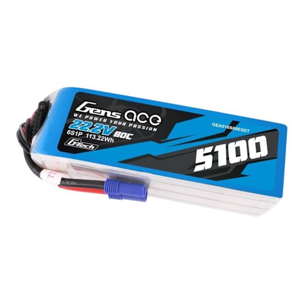 Gens ace G-Tech 5100mAh 80C 22,2V 6S1P Lipo-batteripaket med EC5-kontakt