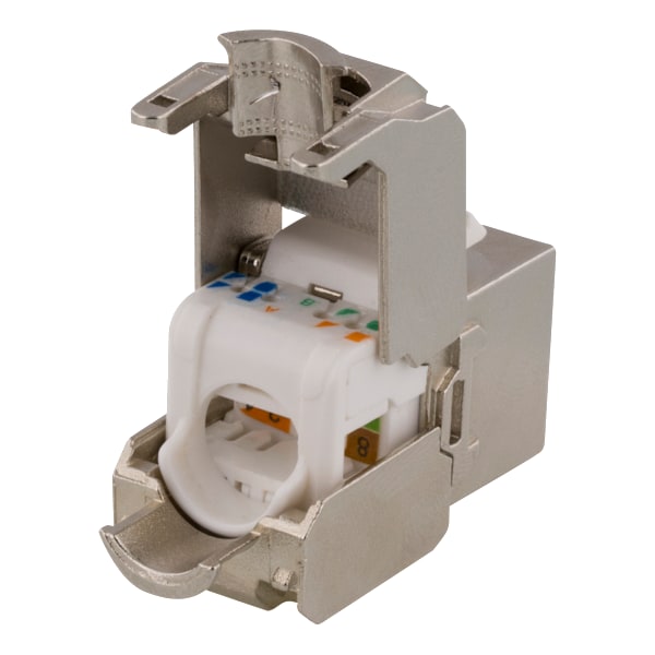 Cat6A shielded Keystone jack, toolless clamp termination