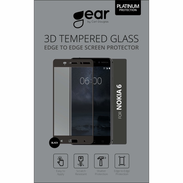 GEAR Härdat Glas 3D Full Cover Svart Nokia 6 2017