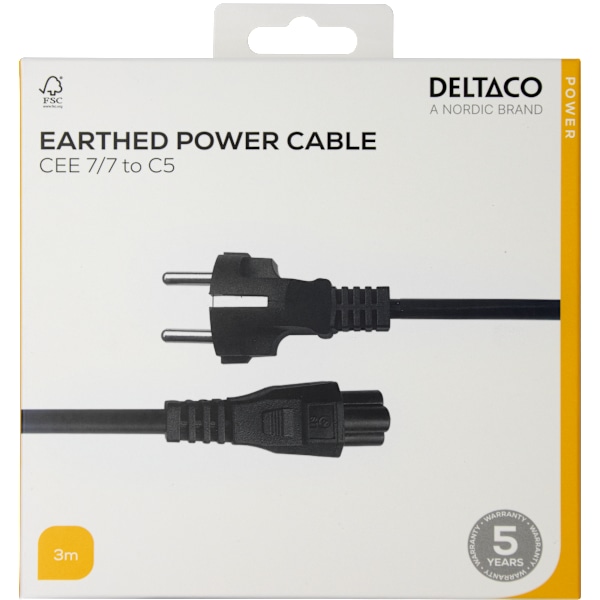 Power cord CEE 7/7 - C5, 3,0m, black