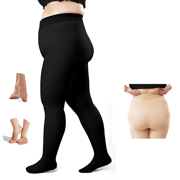 Plus-koon läpikuultavat sukkahousut, jalka (120-220kg), 200g fleecevuorattu, 10-20 ℃ Musta