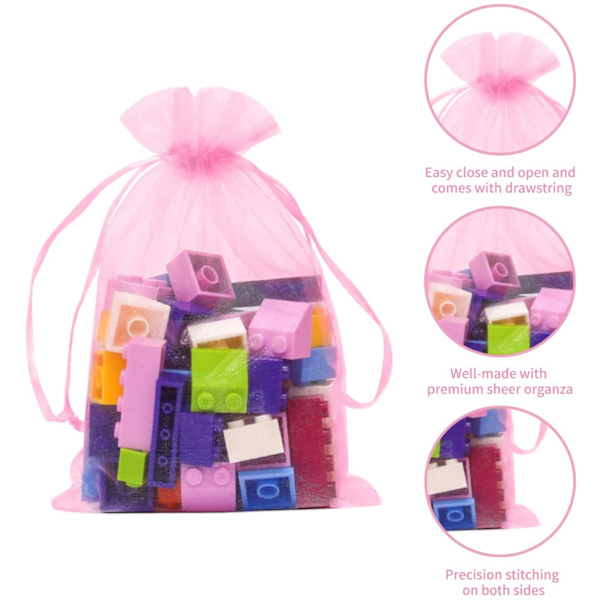 50 Pack elegantti vaaleanpunainen organza kiristysnauha laukkuja - koruja ja lahjoja (7x9cm) Vaaleanpunainen