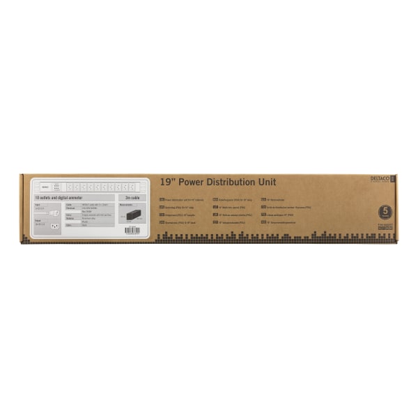 DELTACO 19" PDU med 10 kontakter, 2500W, C13, digital volt/amp-m