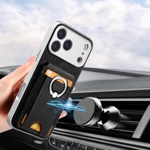 Plånboksfodral i svart PU kompatibelt med iPhone 17 Pro Max och iPhone 18 Pro Max, RFID-blockering och magnetiskt bilfäste
