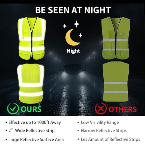 Varselväst med hög synlighet och fickor - Fluorescerande gul XL XL