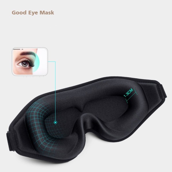 Mjuk 3D sovmask ögonmask för flygresor yoga vila Svart