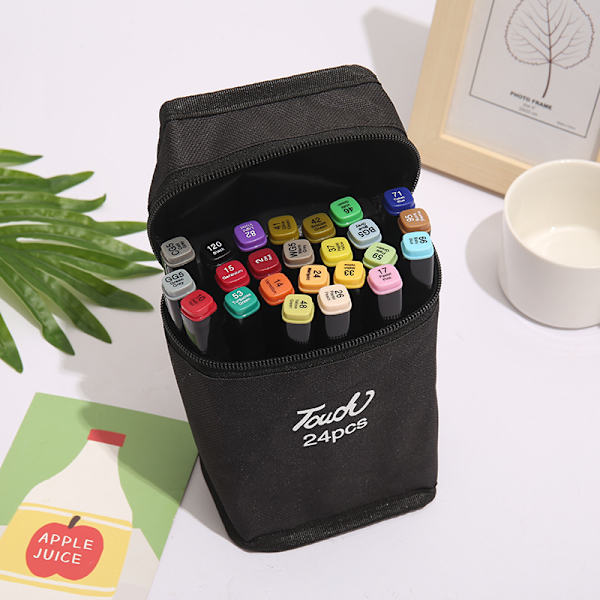 Marker Pen Set, färgglad oljebaserad dubbelhårig akvarellpensel 24 färger