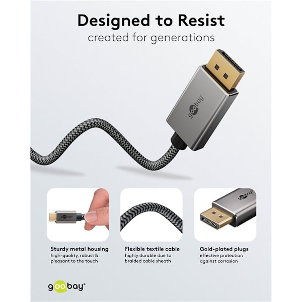USB-C™-till-DisplayPort™-kabel 4K @ 60 Hz, 1 m, svart