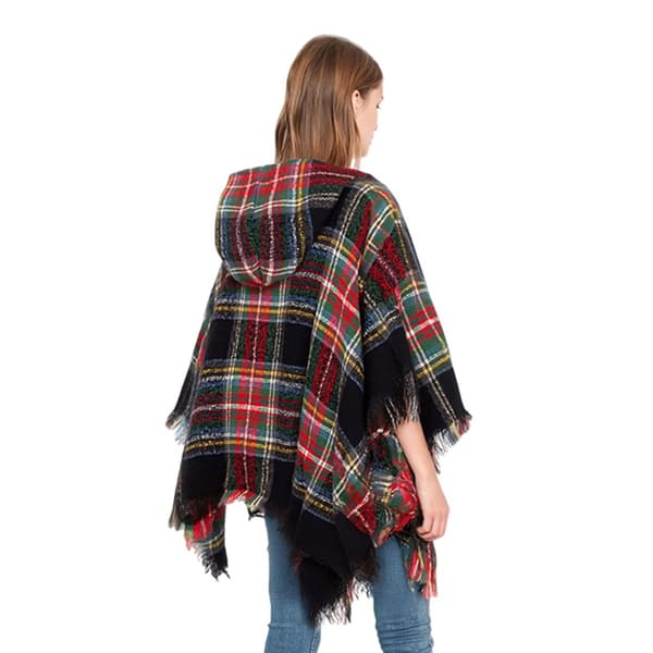 Stilfull Pläd Cape med Hätta - Mångsidig & Varm Poncho i Polyester Black Black