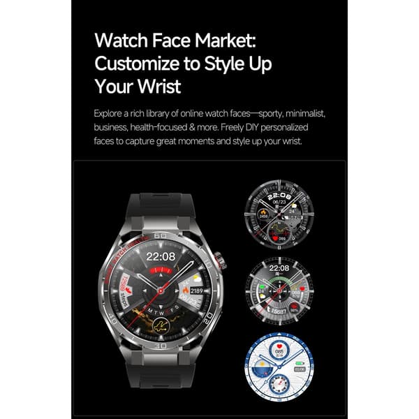 Smartwatch (Gray Strap) kompatibelt med Android og iOS - 1.47" 466x466 AMOLED, ECG ZS8002, Bluetooth LE 5.3, IP68