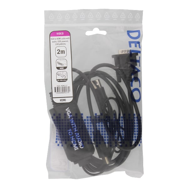 VGA & Audio, HDMI cable, USB powered, 2m, black