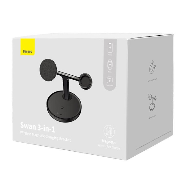 Magnetisk laddningsfäste Baseus Swan 3 i 1 20W (svart)