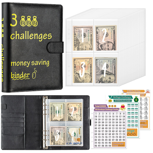 100 dages pengeudfordringsbinder - A5 konvolutsystem Sort