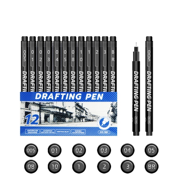 Precision Fineliner Pens - 12 Svarta Pennor för Ritning & Skissning