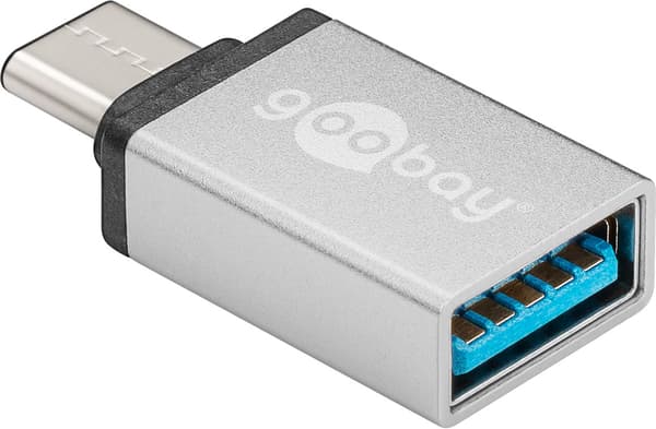 USB-C™/USB-A 3.0 OTG SuperSpeed sovitin latauskaapeleille, hopea