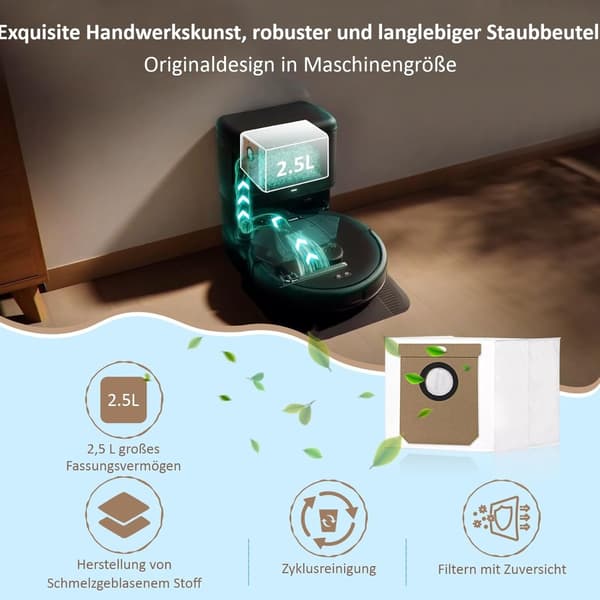 5-pack dammsugarpåsar kompatibelt med Eufy L50 SES/L60 SES robotdammsugare, 2,5L kapacitet