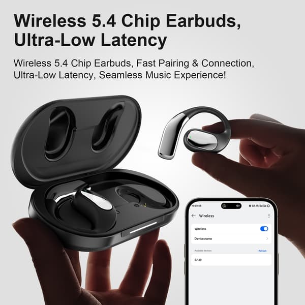 SP39 Elektropletterede Bluetooth-øretelefoner - Åbent øredesign Black Black
