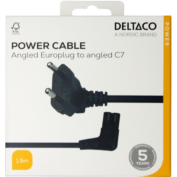 Power cord CEE 7/16 - C7 angled, 1,5m, black