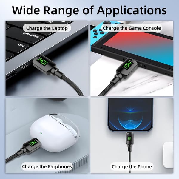 140W DC - USB-C -sovitin: Lenovo neliökärki (naaras) - Type-C (uros) digitaalinäytöllä
