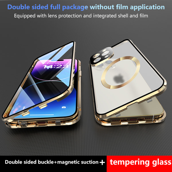 Dubbelsidigt spänne HD-telefonfodral med linsskydd Kompatibel med iPhone iPhone 13 Pro max Svart