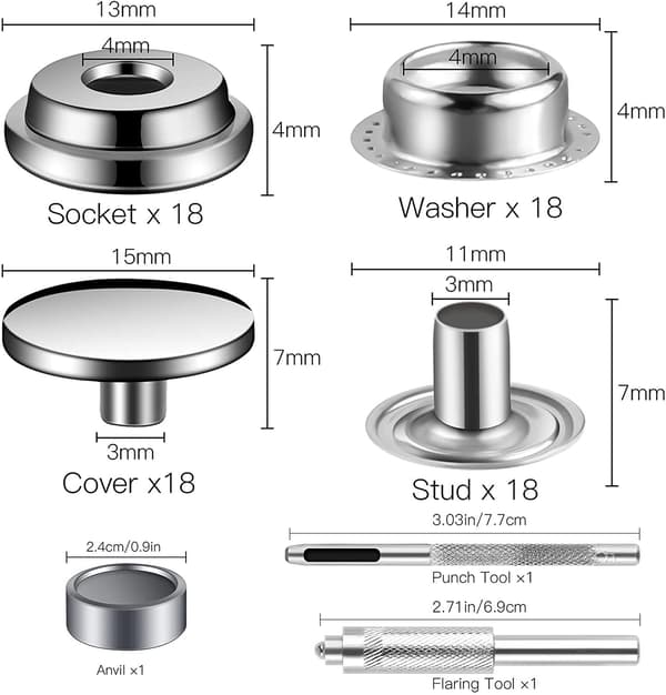 15 mm Snäpplåssats - Verktygssats med Snäppknappar Silver Silver