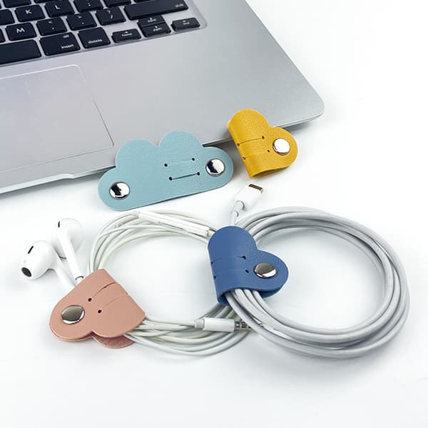4-Pack Cord Organizer, Læder Cable Organizer med snaplukning Black Black