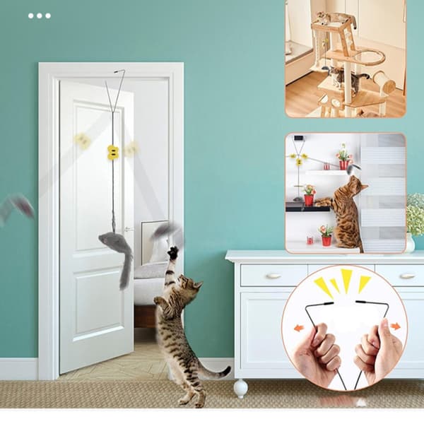 Door-Hanging Plush Mouse Cat Toy Pack of 5 - Triangular Clip Swinging Elastic Teaser for Interactive Play
