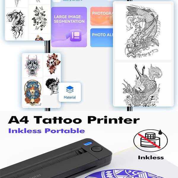 A4 termisk tatoveringsstencilprinter med Bluetooth, 2000 mAh batteri, ABS-design og bærbar udskrivning til studie og kontor