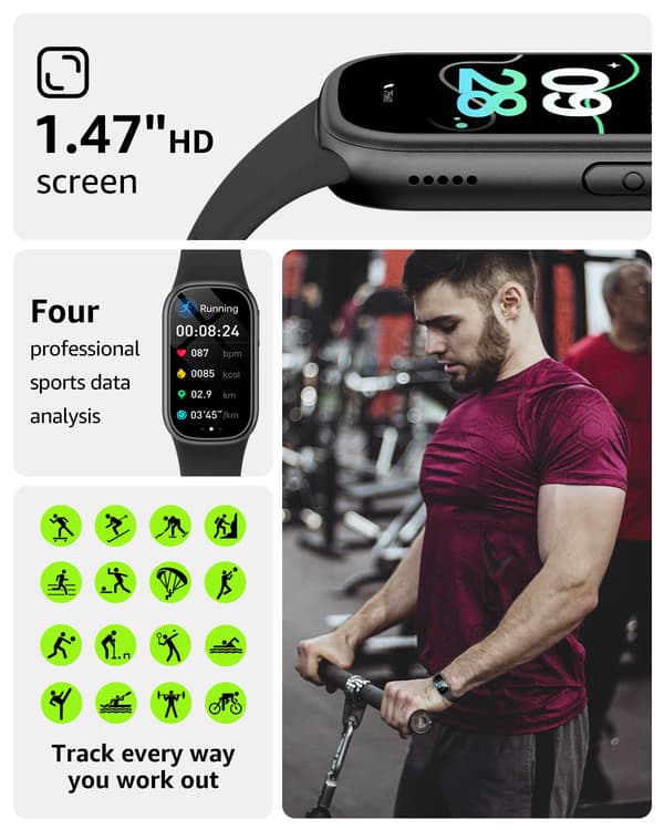 Älykello Bluetooth-puheluilla ja terveyden seurannalla Black Black