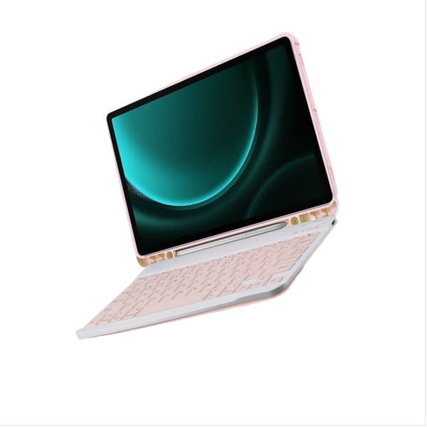 360° Roterande Ställ Bluetooth Tangentbordsfodral Kompatibelt med Samsung Tab S10FE/S9 FE/S9 11 tum - Rosa PU Läderfodral