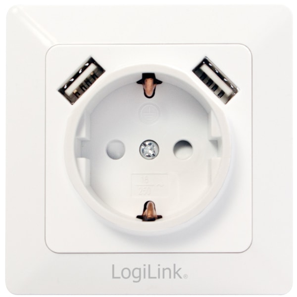 Vägguttag 230V med 2xUSB 2,1A Vit