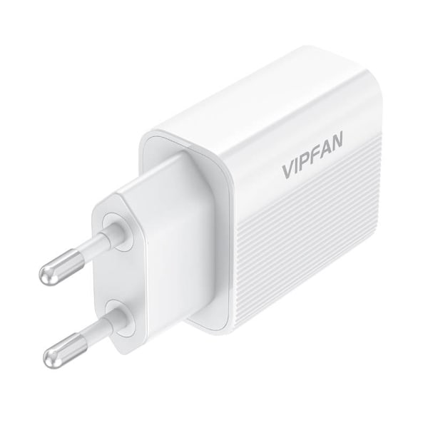 Nätverksladdare VFAN E01, 1x USB, 2,4A + Lightning-kabel (vit)