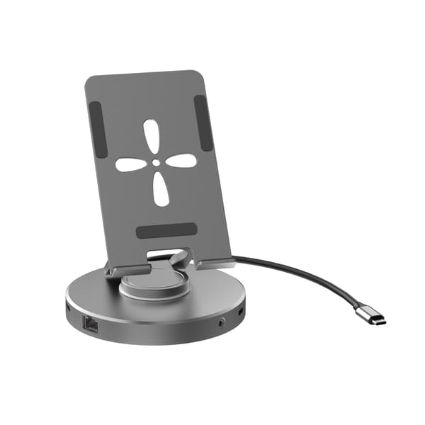 10-i-1 USB-C Hub med 360° Roterbart Telefonstativ - Dockningsstation i Aluminiumlegering