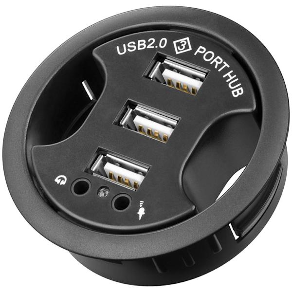 3-portars inbyggd USB-hubb med 2x 3,5 mm jackuttag