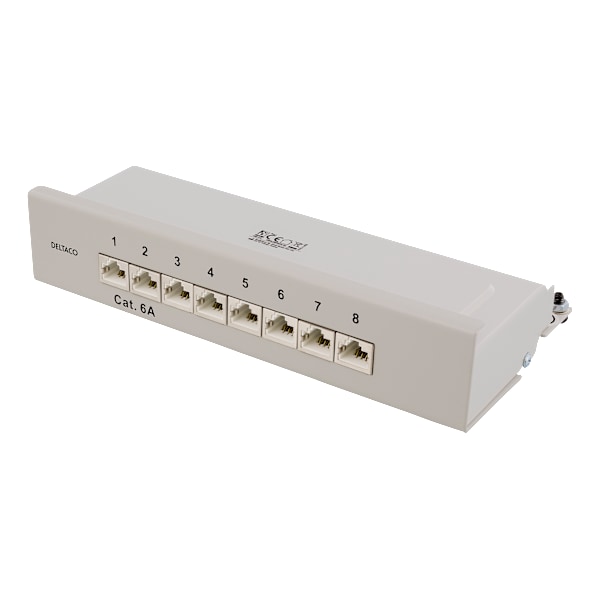 Patch Panel, 8xRJ45, Cat6a, wall-mountable, metal, grey