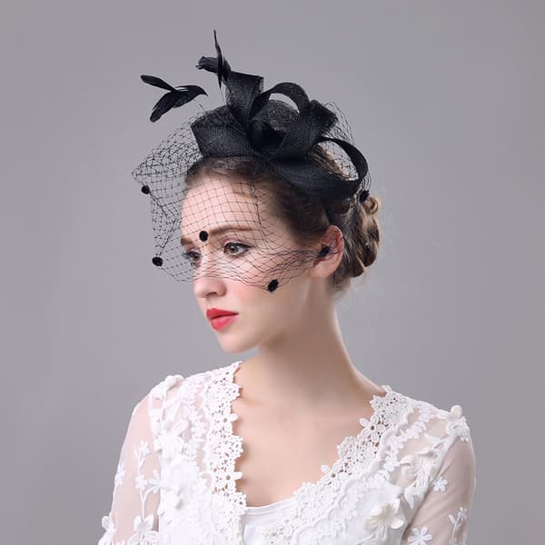 Elegant Mesh Fascinator Hat med fjer Black Black
