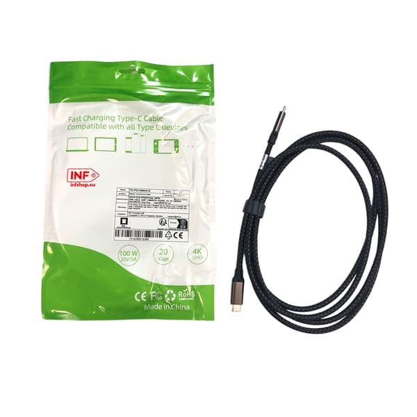 2M USB-C till USB-C snabbladdningskabel - Svart Titanium 2 m Titanium 2 m